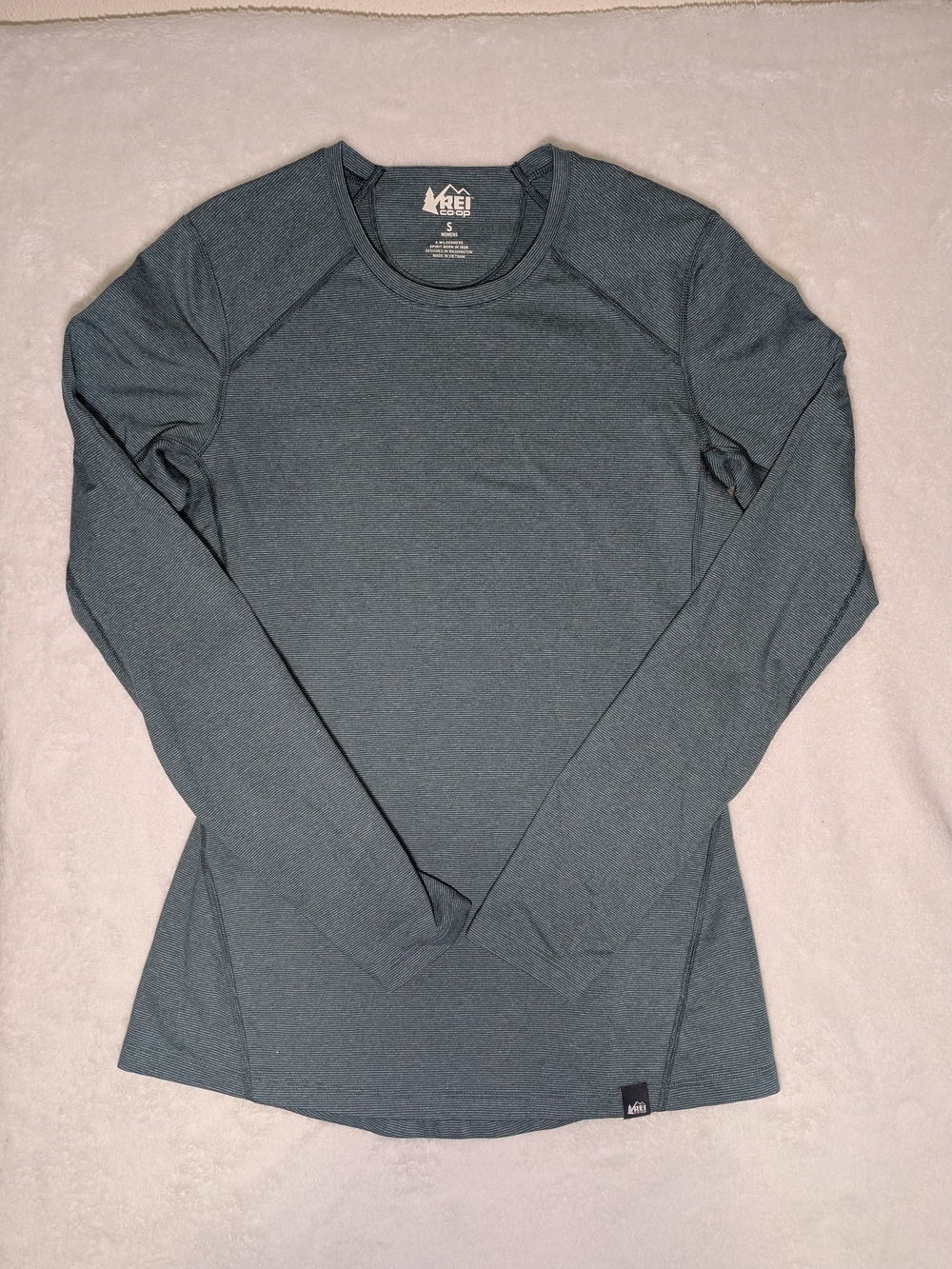 REI Women's Small Long-Sleeve Active Athletic Shirt Top Base Layer Green Stripe